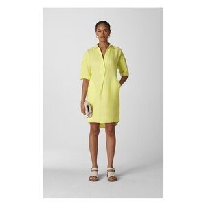 Whistles Linen Lola‎ Dress Neon Yellow/Green Short Sleeve Collared Size Small